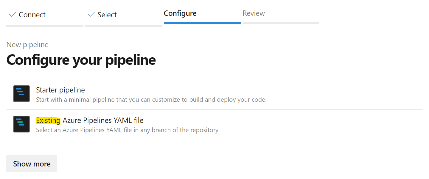 Existing YAML pipeline